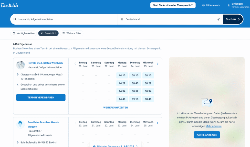 Doctolib medical appointment and video consultation platform