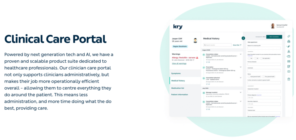 Kry pan-European telehealth provider screenshot